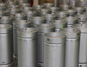 Specialized chemical containers lined in rows